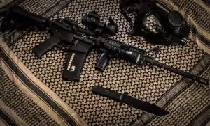AR-15 FAQs - AR-15 with knife and gas mask (Medium)